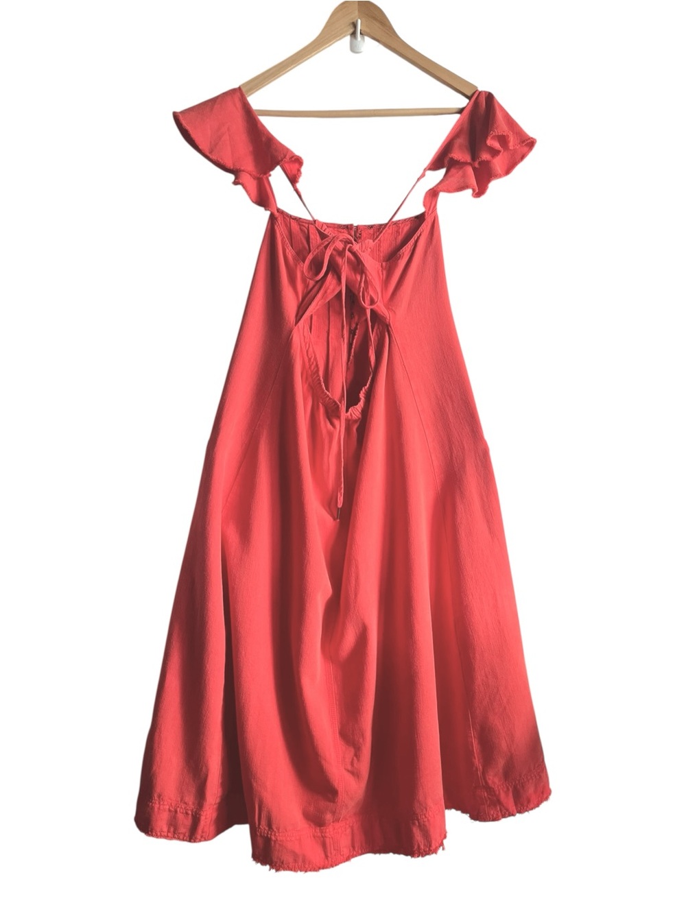Anthro Pilcro Flutter Sleeve Midi Dress Medium Red Cotton Linen - Picture 9 of 15